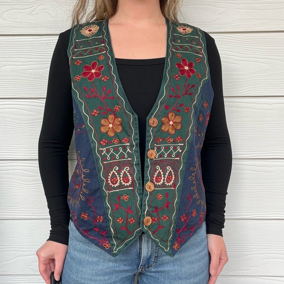 Solutions Jackets & Blazers - Vintage Solutions Embroidered Floral Vest